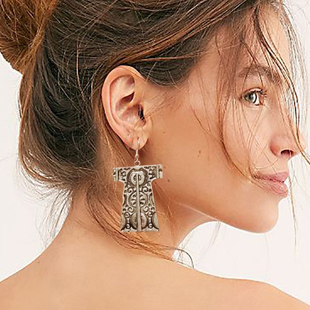 ❤️ Anthro Jewelry Eastern Kaftan Boho Kimono Tribal Ethnic Silver Earrings